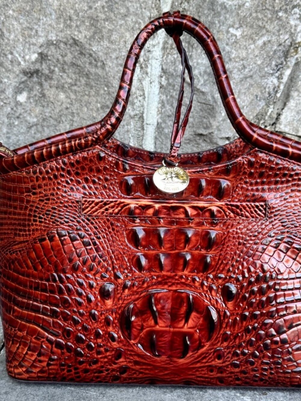 Brahmin Brown Croc Embossed Leather Satchel Shoulder Bag